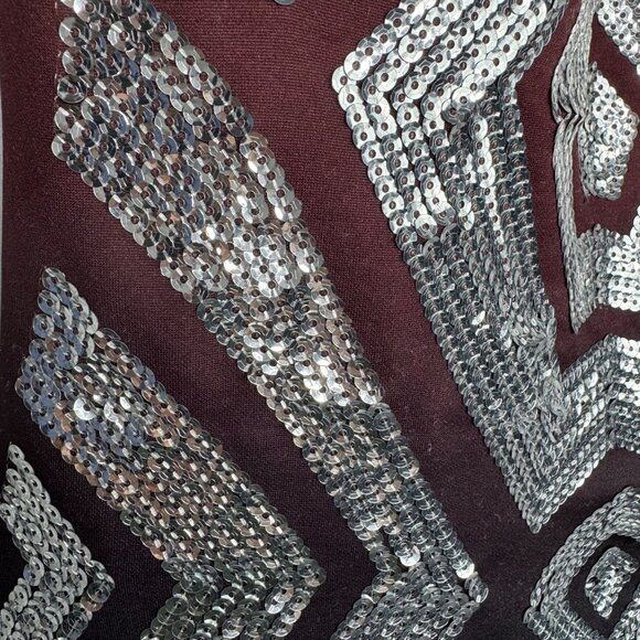 Bebe XXS Bodycon Brown Ombré Dress Geometric Silver Sequence Pattern Back CutOut - Picture 5 of 13